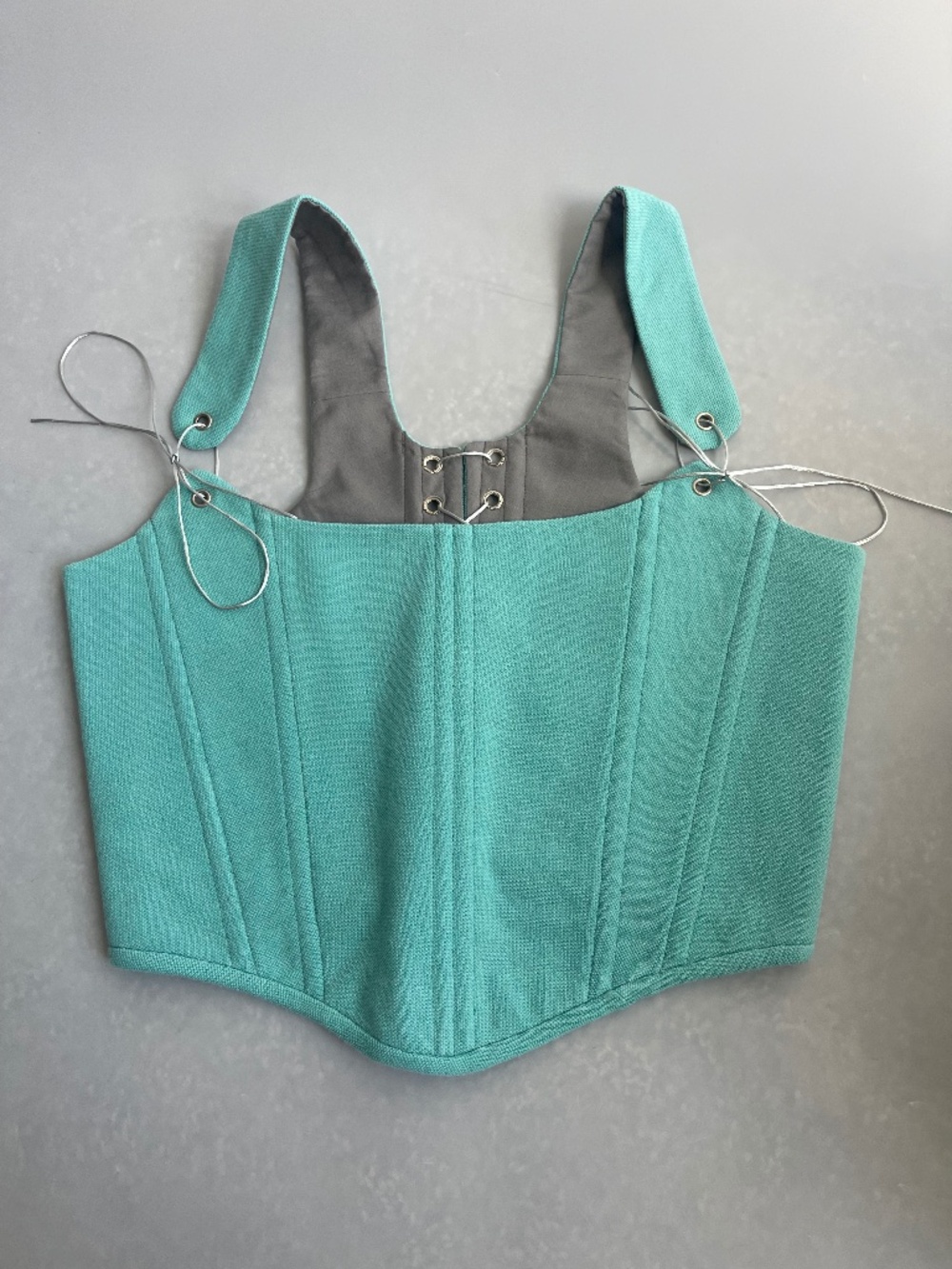 Women’s Corset Top Size S Turquoise Aqua Piqué Cotton Lined Lace-Up Back
